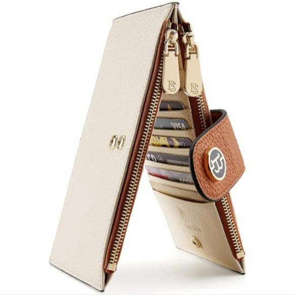 Bostanten Cream and Brown Women's Bifold Card Wallet with RFID Protection - Picture 8 of 10